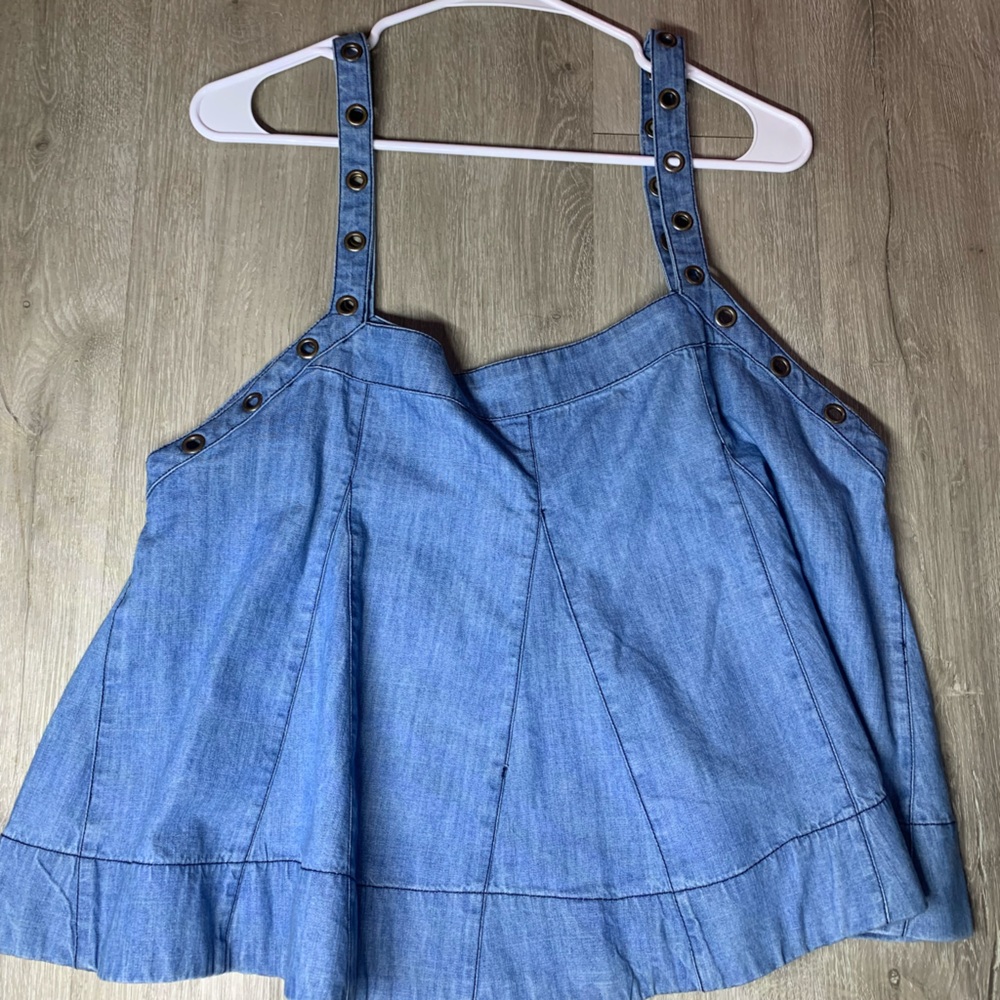 FREE PEOPLE DENIM FLARED TANK BLOUSE